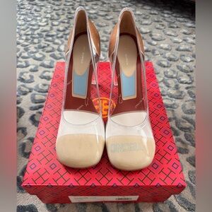 Tory Burch Clear PVC Pump with Beige Cap-Toe